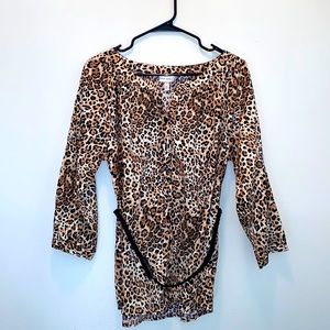 Harve Bernard Cheetah Print Long Sleeve Top With Belt